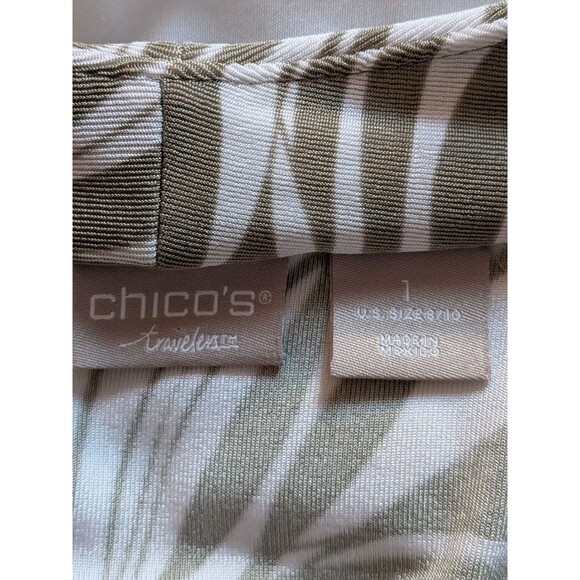 CHICO'S Travelers Jacket Top Women's M/8-10 Slinky Stretch Khaki Leaf Print $118 - Picture 3 of 11